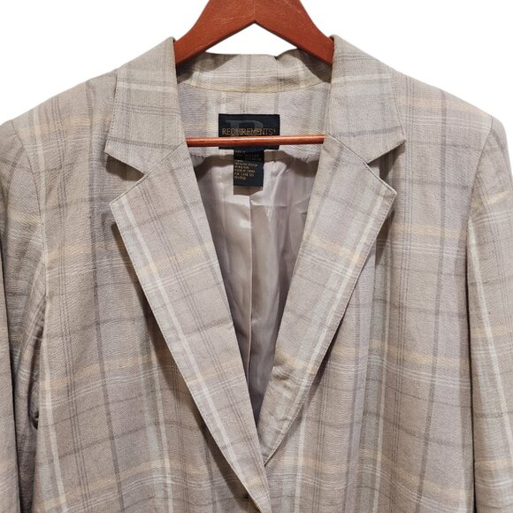 Requirements Women' Linen Blend Plaid Blazer - Beige Checkered - Size 12 - Picture 4 of 12